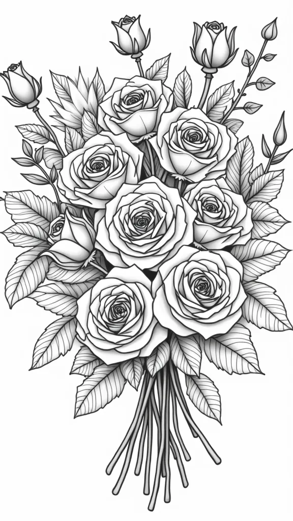 coloriages de bouquet rose